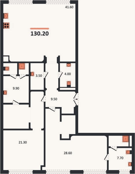 Планировка: 2-к, 129,2 м²
