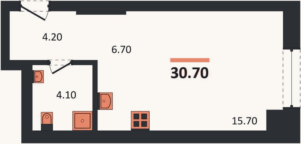 Планировка: Студия, 30,7 м²