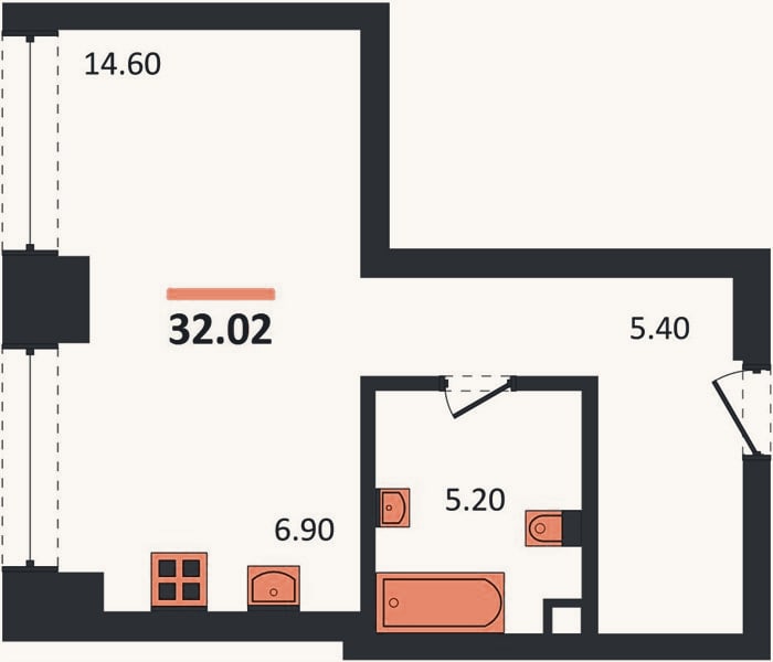 Планировка: Студия, 32 м²