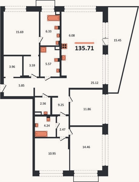 Планировка: 4+ к, 135,7 м²