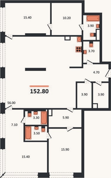 Планировка: 3-к, 152,8 м²
