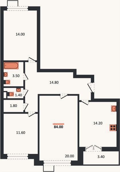 Планировка: 3-к, 83,1 м²