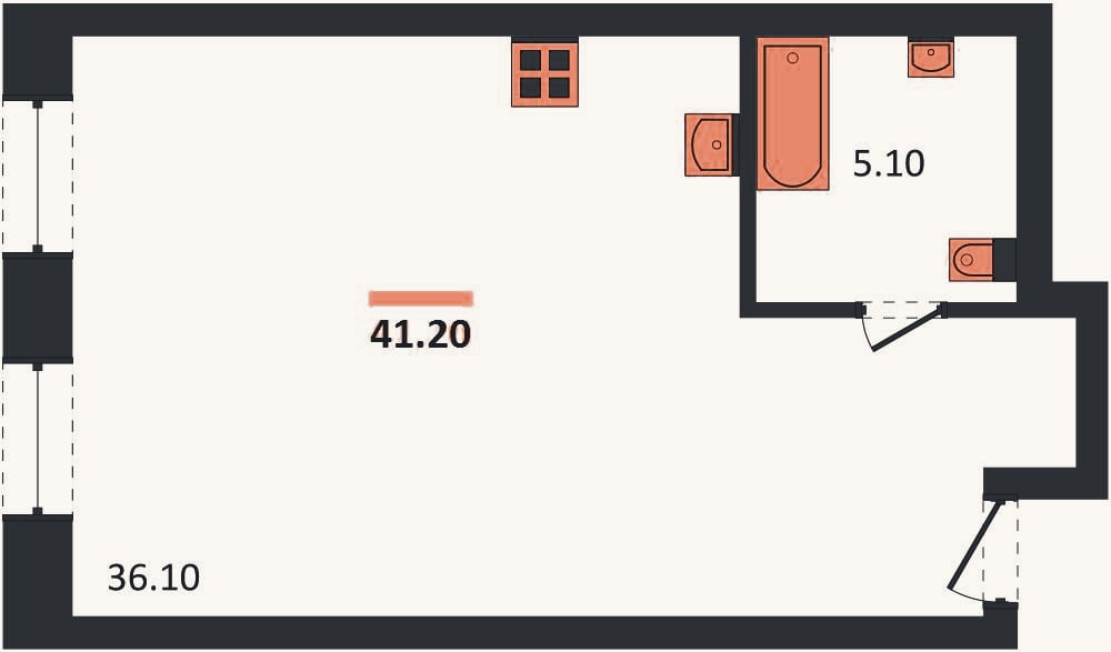 Планировка: Студия, 41,2 м²