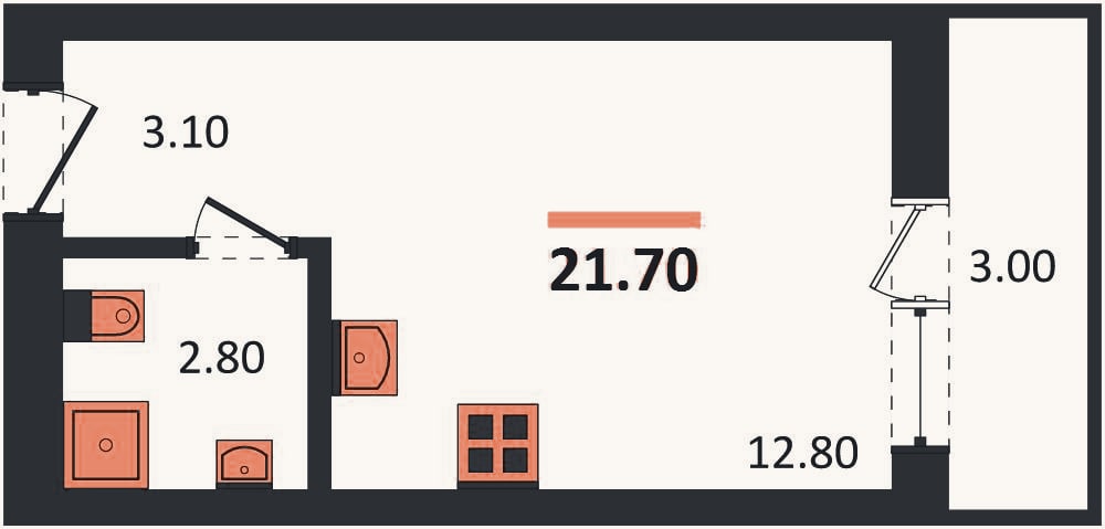 Планировка: Студия, 21,7 м²