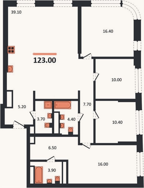 Планировка: 4+ к, 123 м²
