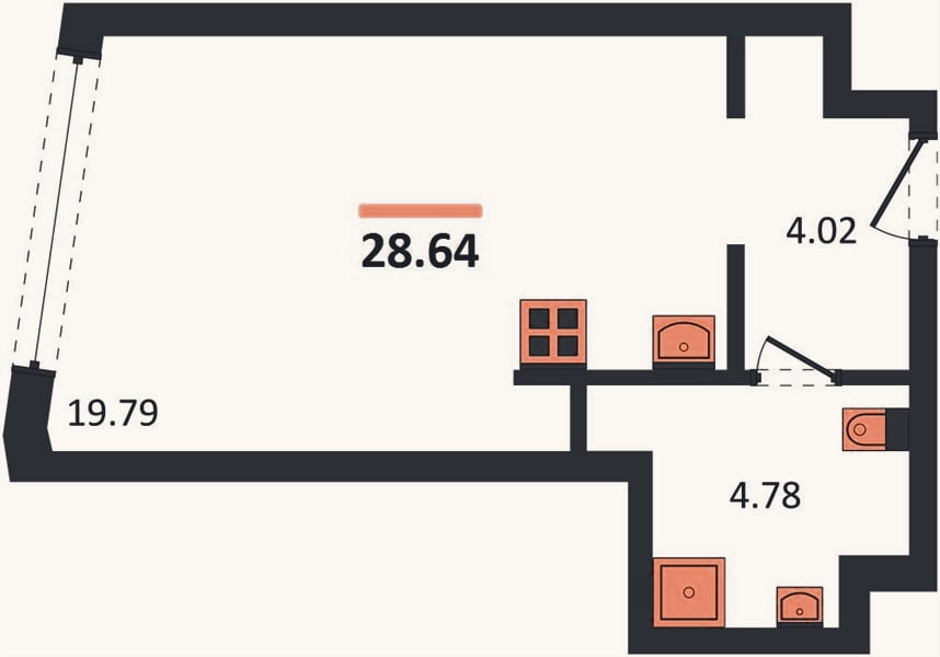 Планировка: Студия, 28,6 м²