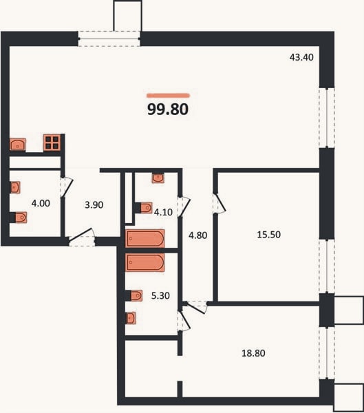 Планировка: 2-к, 99,8 м²