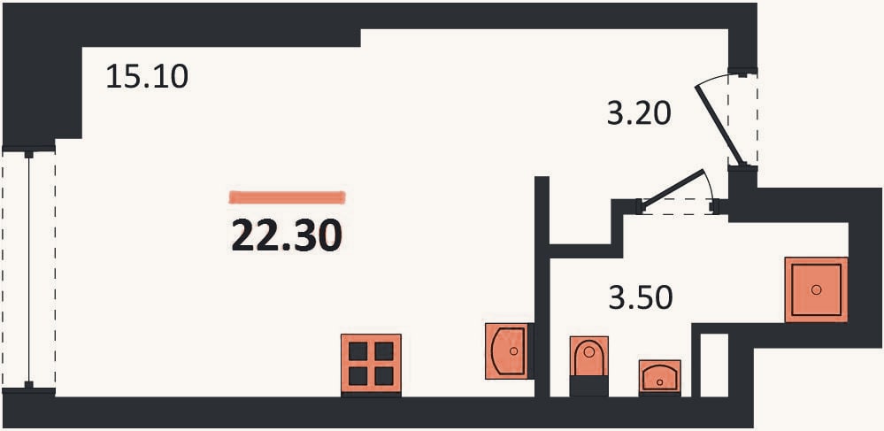 Планировка: Студия, 22,8 м²
