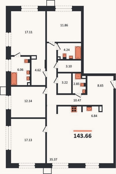 Планировка: 4+ к, 143,7 м²