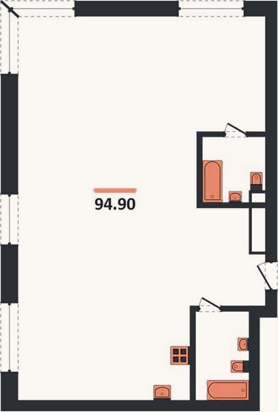 Планировка: 3-к, 94,9 м²