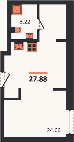 Планировка: Студия, 27,9 м²