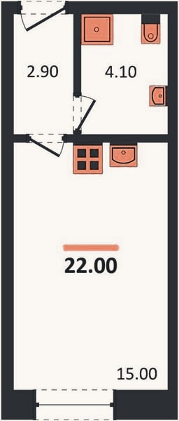 Планировка: Студия, 22 м²