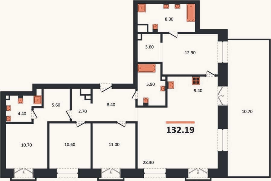Планировка: 4+ к, 132,2 м²