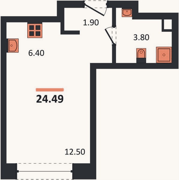 Планировка: Студия, 24,5 м²
