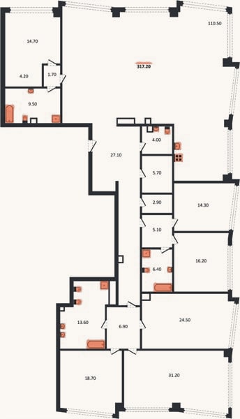 Планировка: 4+ к, 321,4 м²