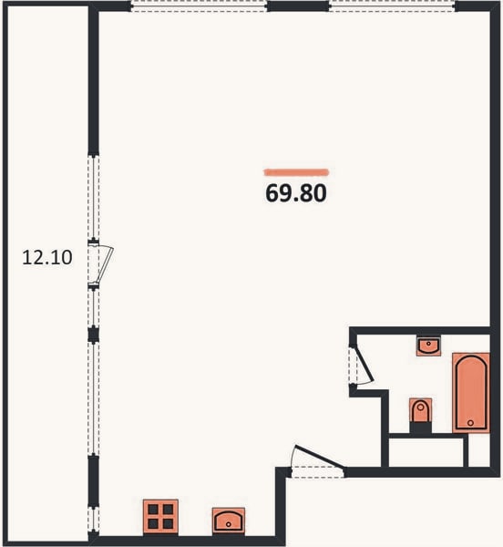 Планировка: 2-к, 69,8 м²
