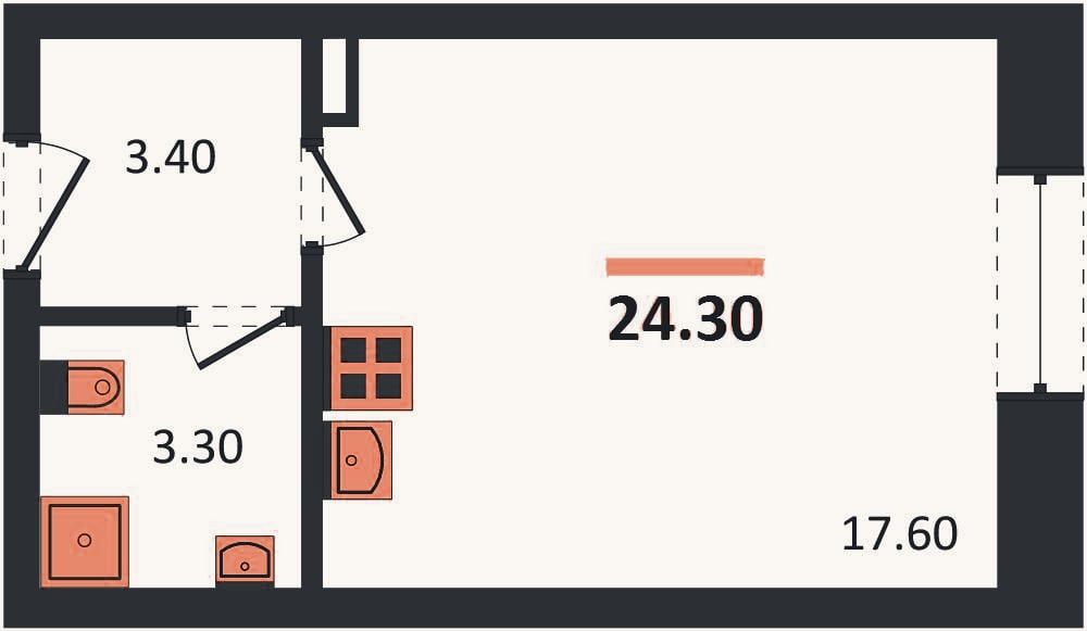 Планировка: Студия, 24,3 м²