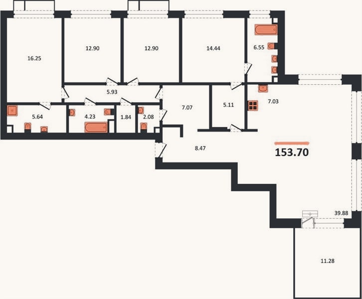 Планировка: 4+ к, 153,7 м²