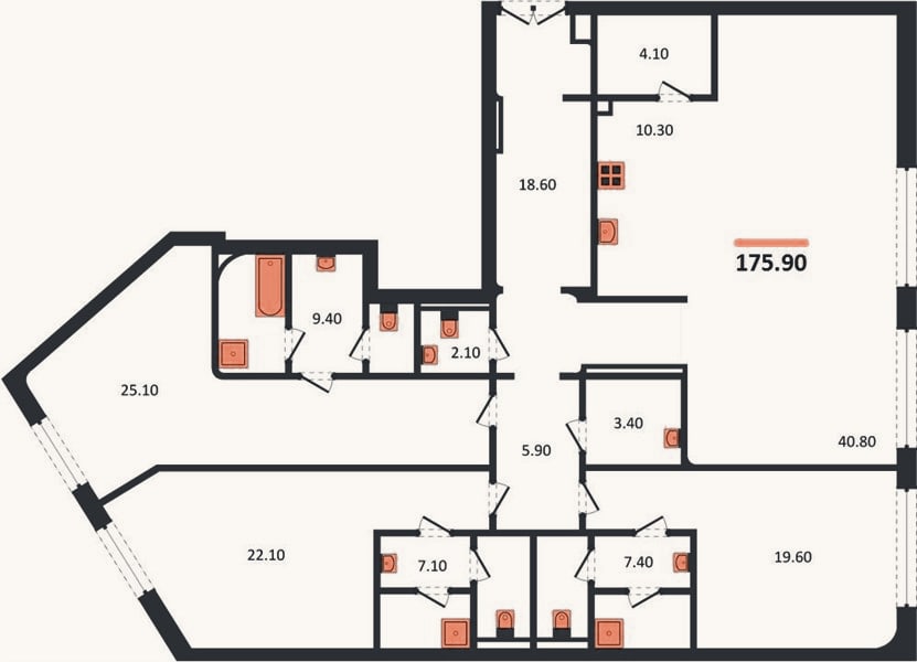Планировка: 3-к, 175,9 м²