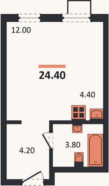 Планировка: Студия, 24,4 м²