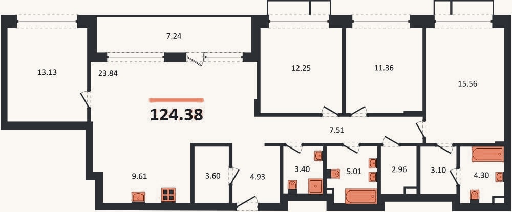 Планировка: 4+ к, 124,4 м²