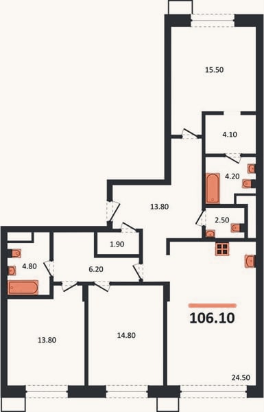 Планировка: 3-к, 106,1 м²