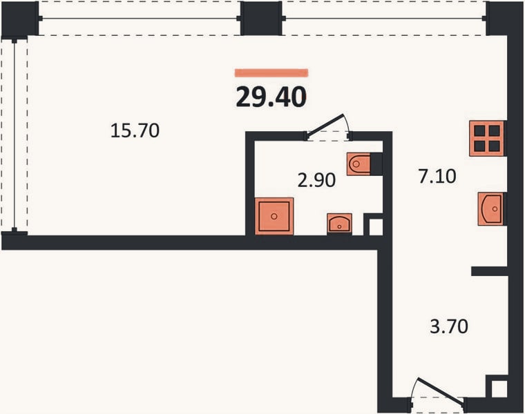 Планировка: Студия, 29,8 м²
