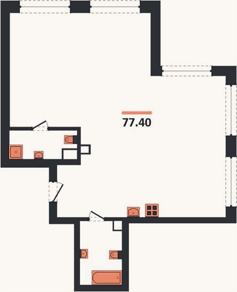 Планировка: 3-к, 77,4 м²