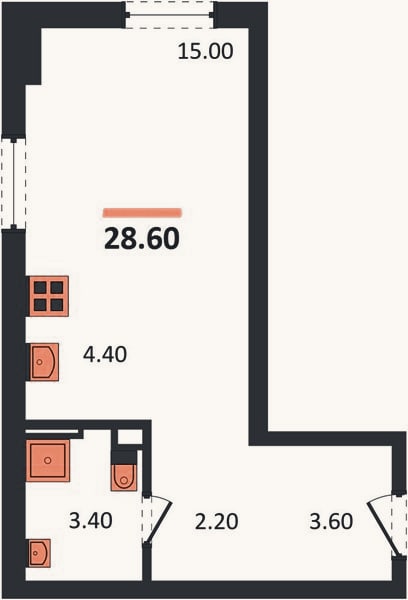 Планировка: Студия, 28,6 м²