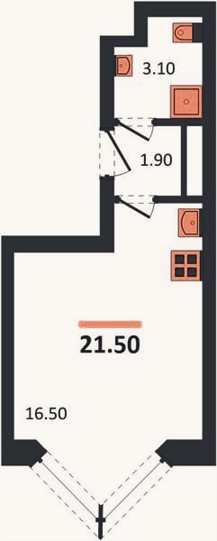 Планировка: Студия, 21,5 м²