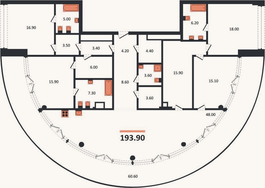 Планировка: 4+ к, 193,9 м²