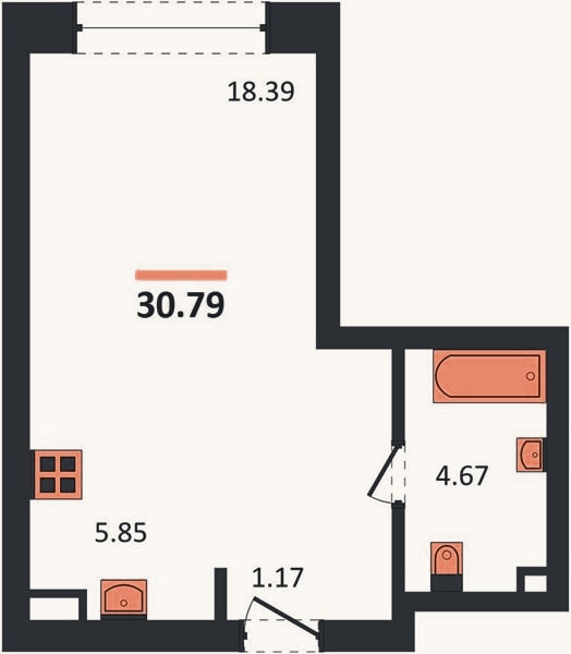 Планировка: Студия, 30,8 м²