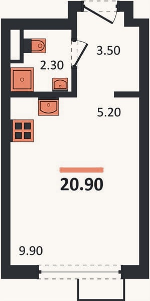 Планировка: Студия, 20,9 м²