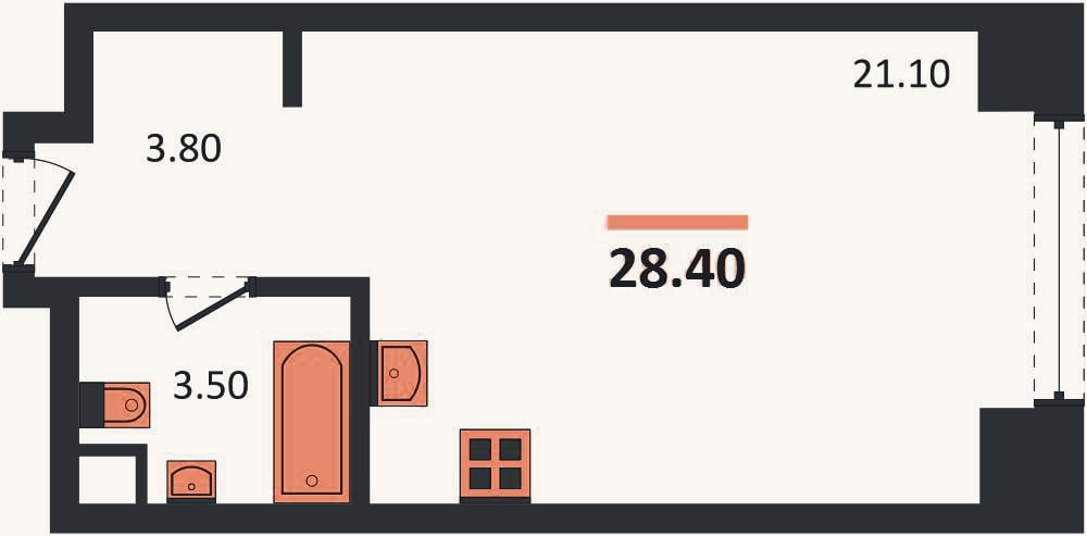 Планировка: Студия, 28,4 м²