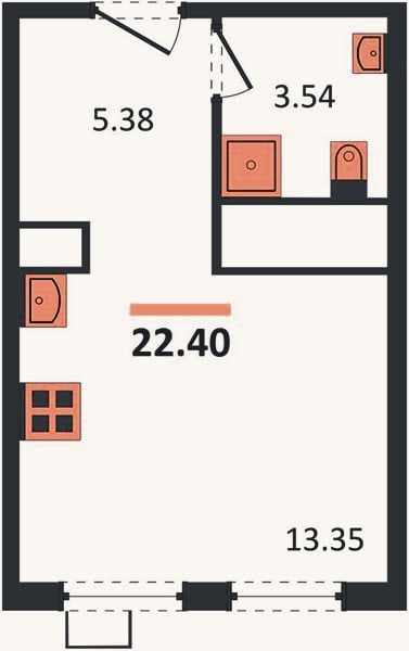 Планировка: Студия, 22,4 м²