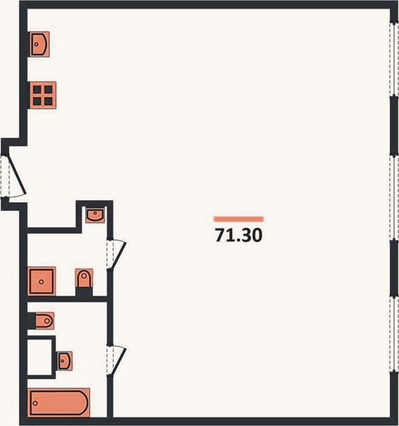 Планировка: 2-к, 71,3 м²