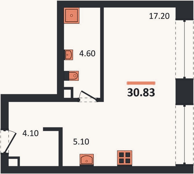 Планировка: Студия, 30,8 м²