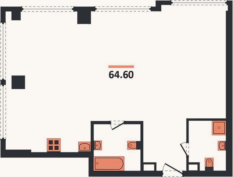 Планировка: 2-к, 64,6 м²