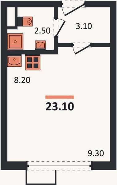 Планировка: Студия, 23,1 м²