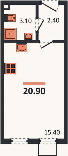 Планировка: Студия, 20,9 м²