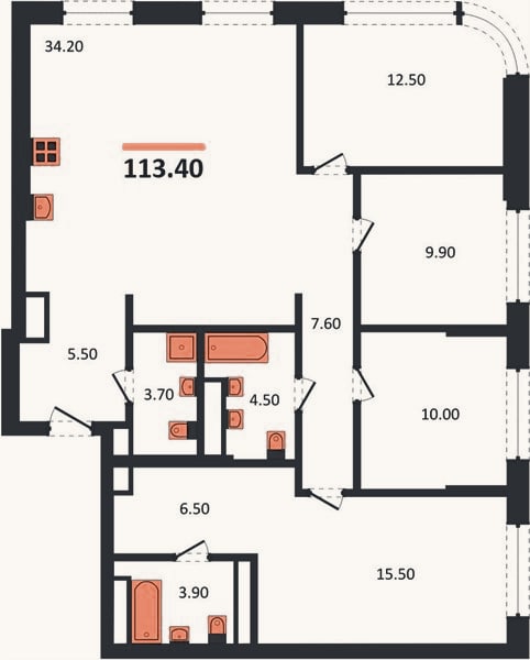 Планировка: 4+ к, 113,4 м²