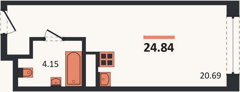 Планировка: Студия, 24,8 м²