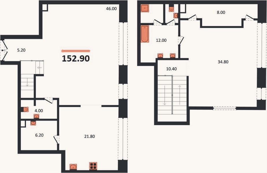 Планировка: 1-к, 152,9 м²