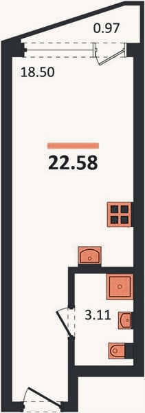 Планировка: Студия, 22,6 м²