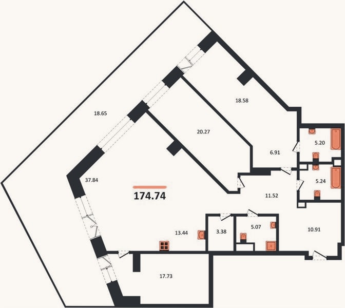 Планировка: 3-к, 174,7 м²