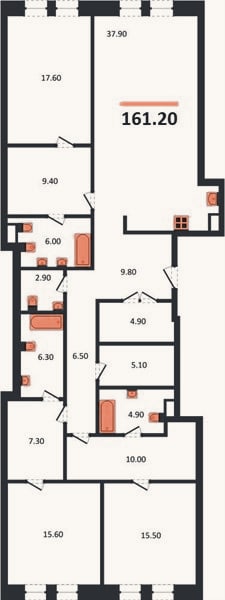 Планировка: 3-к, 161,2 м²