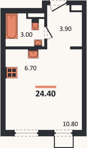 Планировка: Студия, 24,4 м²