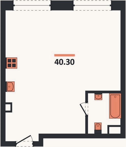 Планировка: 1-к, 40,3 м²