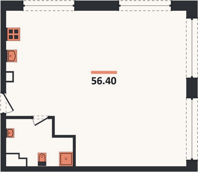 Планировка: 2-к, 56,4 м²