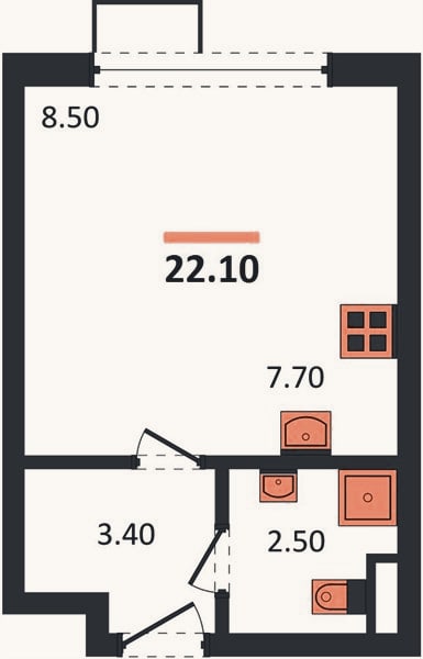 Планировка: Студия, 22,1 м²